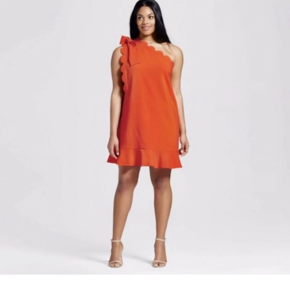Victoria Beckham for Target Orange One Shoulder Dress with Bow Scallop Trim NWT
